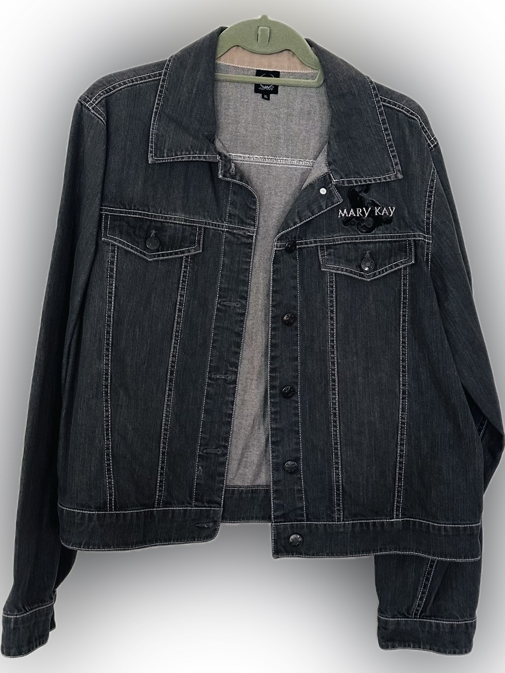 Mary Kay Embroidered Charcoal Denim Jacket- XL